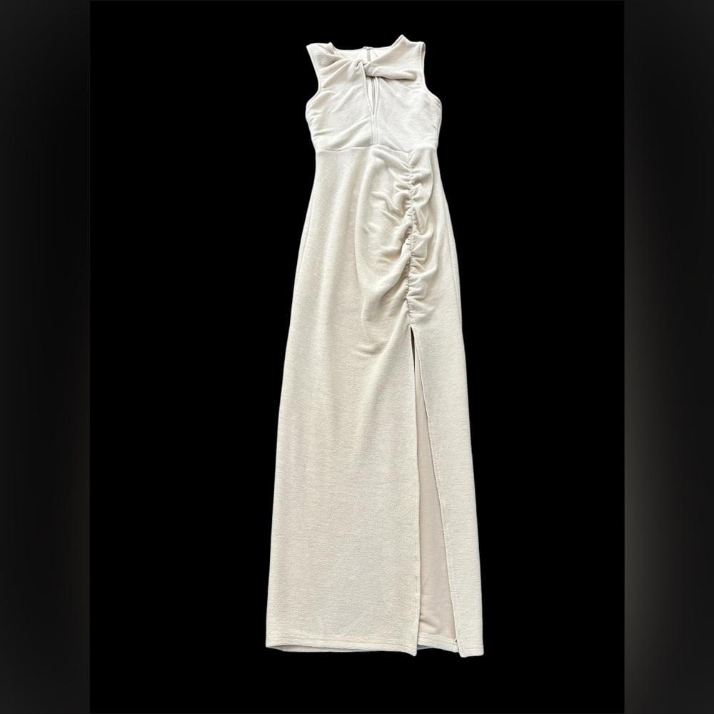 Cream Asymmetrical One Shoulder Gown with Slit